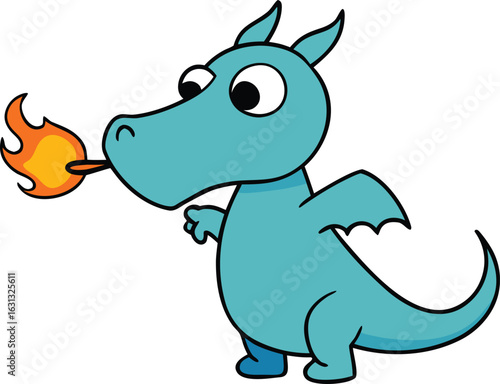 Cute cartoon dragon breathing a small puff of fire