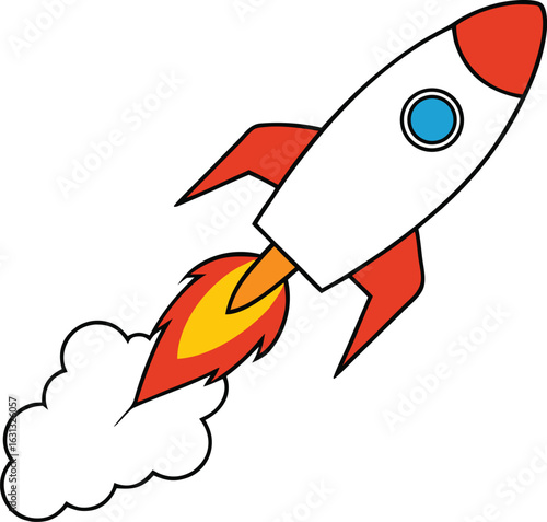 Dynamic rocket ship launching with fiery smoke trail