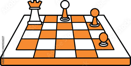 Strategic chessboard mid game with key pieces