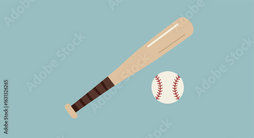Baseball bat & ball on blue background, for sports promotion, graphic design use