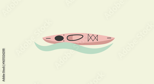 Pink kayak drifting on sea waves, no person present, with neutral background