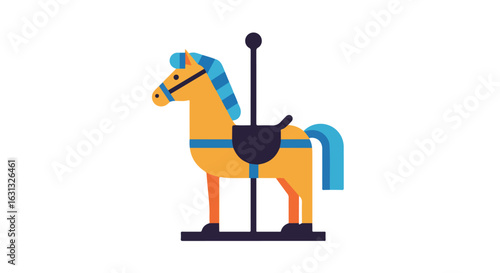 Isolated Flat Cartoon Carousel Horse on White Background for Decoration
