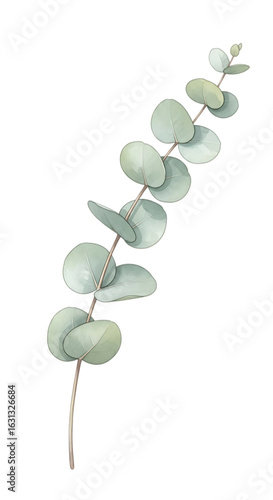 Silver dollar eucalyptus branch isolated on transparent background