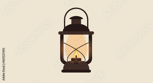 Lit vintage lantern with light background. Isolated clipart for decoration