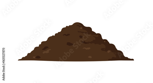 Mound of dark soil on white background for planting or construction