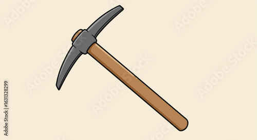 Pickaxe illustration. Tool. Farming, gardening, or mining use. Plain background
