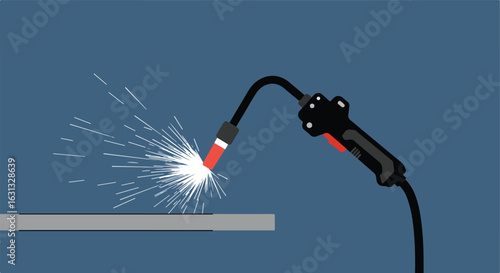 Welding with Sparks Flying in Blue Background, Industrial Fabrication Concept