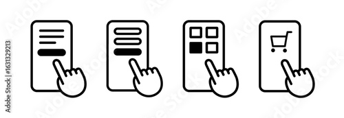 スマホを触っている手がついているUIアイコン（ネットショッピング　通販　チェック　ベクター　編集可能）