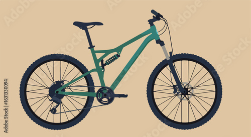 Teal mountain bike. Recreation, fitness. Possible print or website graphic use
