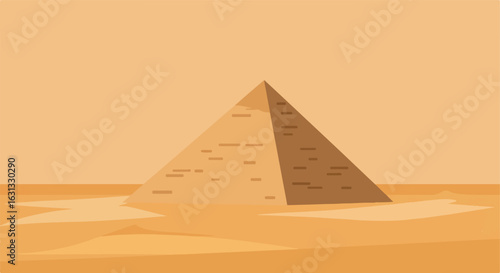Egyptian Pyramid illustration. Pyramid in sand dunes, flat sky. Travel poster
