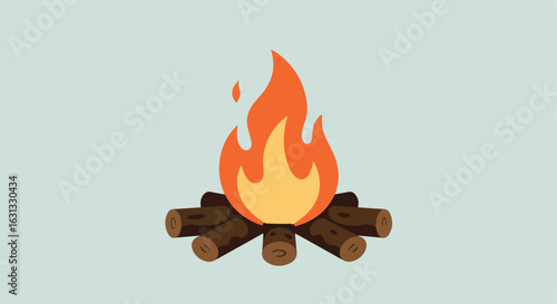 Campfire burning woods. Illustration for warmness, outdoor design, or camping use