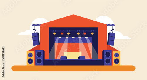 Stage with Speaker Podiums, Speakers, and Backstage in the Distance for Event