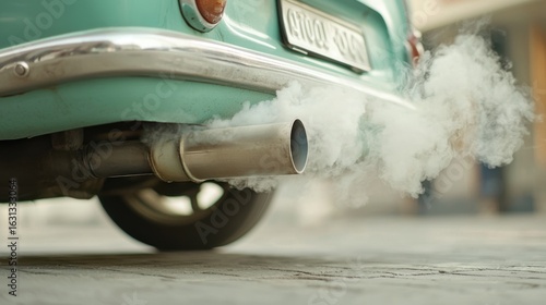Vintage Vehicle Tailpipe Emitting Visible Exhaust Fumes Outdoors