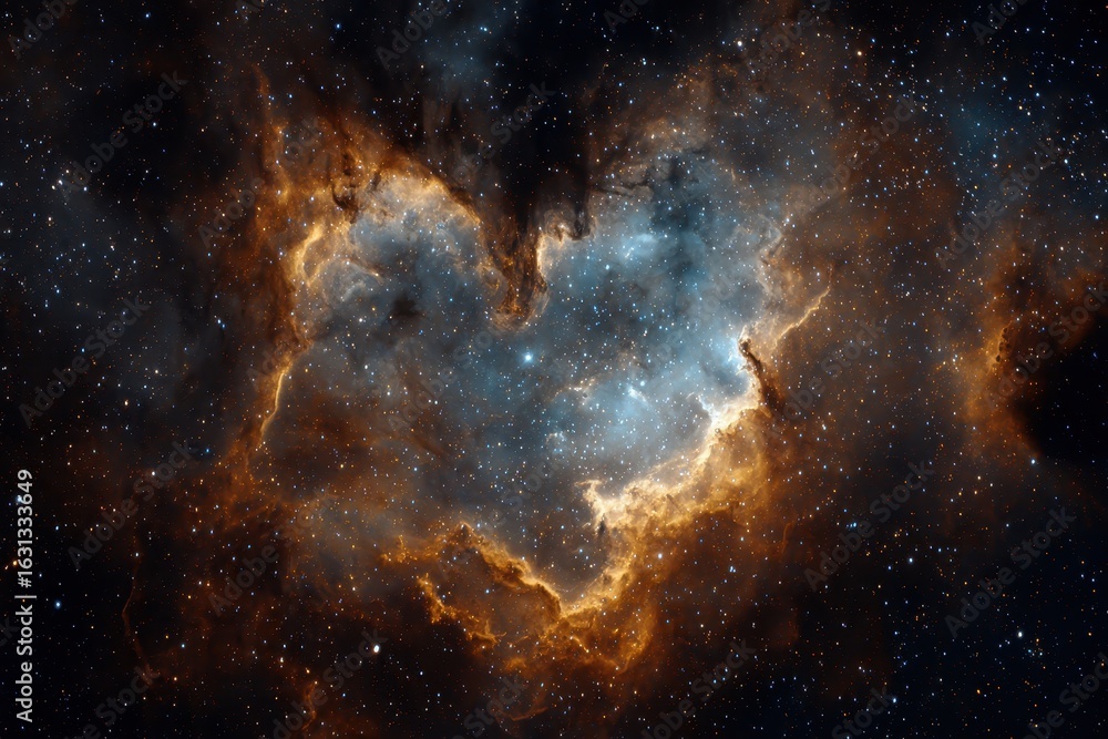 Fototapeta premium Cosmic beauty of the Heart nebula located in the constellation Cassiopeia showcases intricate gas formations and vibrant colors in deep space