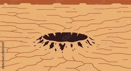 Large Impact crater in arid desert terrain use for education illustration
