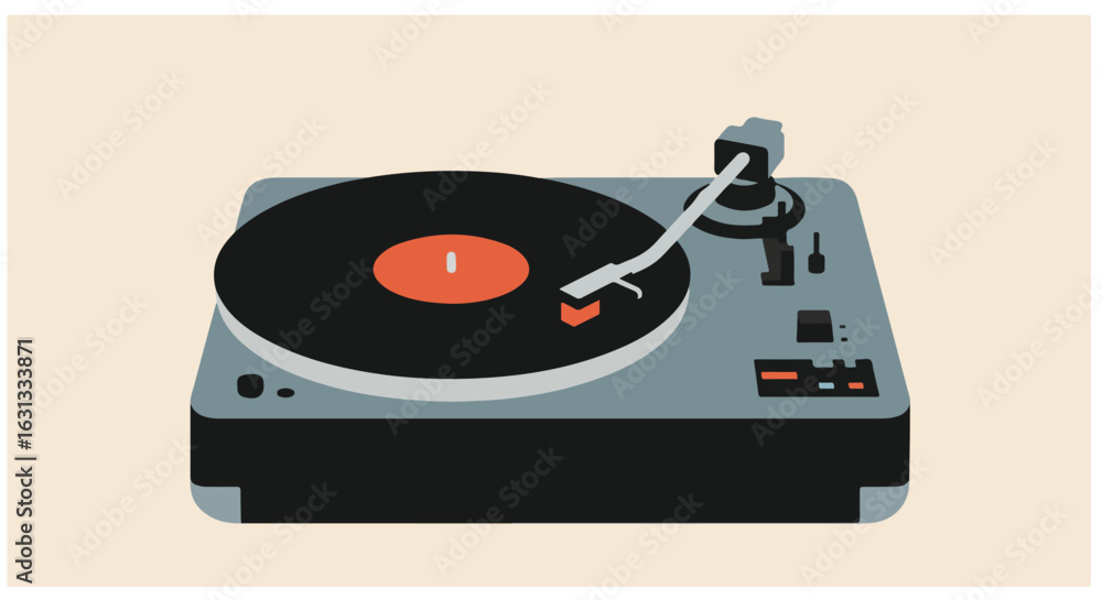 Fototapeta premium Record spins on turntable. Retro audio equipment against a solid background