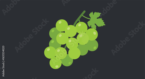 Green grapes, bunch with leaf, illustration on dark background for menu design