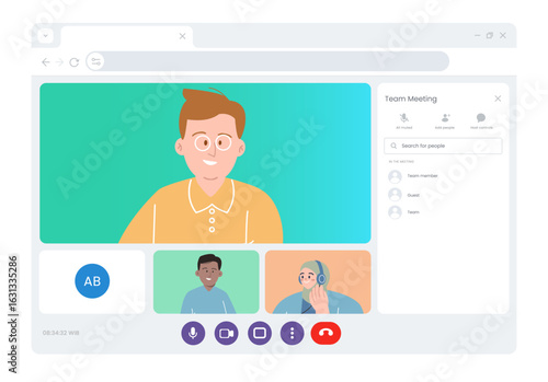 illustration of online team meeting with speaker and participants on screen user interface collaborative digital workspace perfect for remote work virtual conferences and online learning