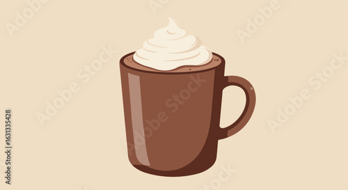 Hot beverage with whipped cream on top, at cafe, isolated on pale neutral backdrop