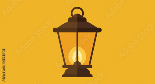 Glowing Lantern lighting the path, isolated over yellow background. Use Symbol