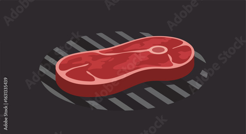 Raw steak sits on a grill on a dark background, for a food or cooking blog