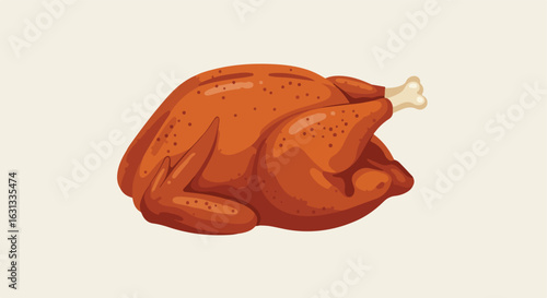 Roasted whole turkey on white background illustration for holiday events