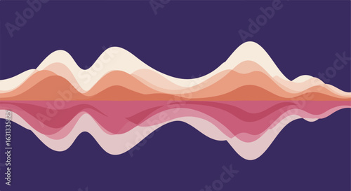 Flowing sound waves reflecting on dark background for music, data visuals