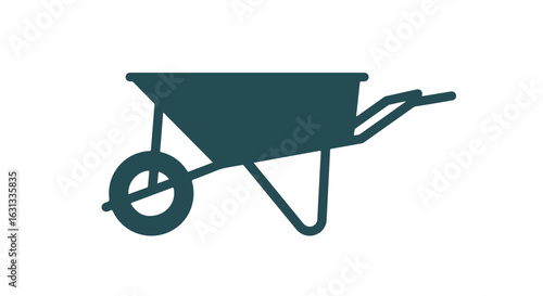 Dark wheelbarrow garden tool icon on a white background, used for transport