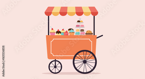 Dessert Cart on Solid Background; Cupcakes, Cookies, & Macarons Available