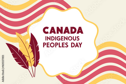 Canada Indigenous Peoples Day celebration with feathers and wavy stripes vector