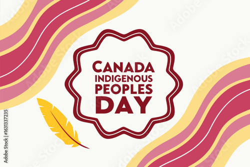 Canada Indigenous Peoples Day text with feather and wavy lines vector