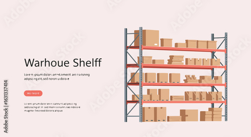 Shelves filled with parcels in a storage. Use as background for website layout