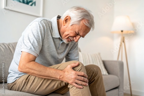 Senior man suffering from knee pain arthritis joint problem