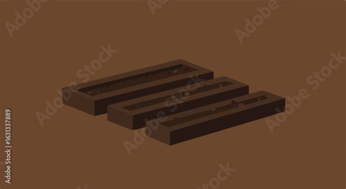 Seed trays isometric view for growing at home, in nursery. Solid color