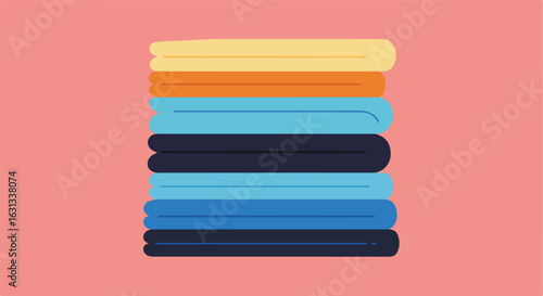 Stacked towels in the laundry room on coral, illustration, use for spa or travel