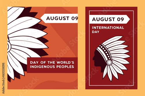 Indigenous Peoples Day August 9th Celebration with Native Headdress Graphics vector