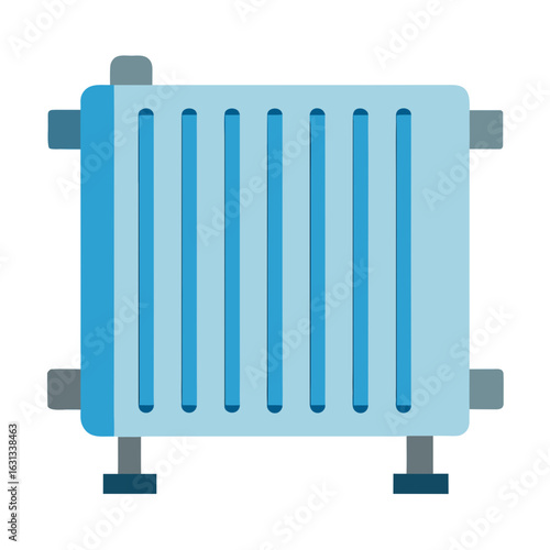 Modern blue radiator icon for home heating and comfort