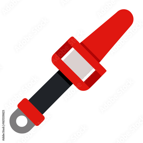 Red and black seatbelt clip with grey buckle detail