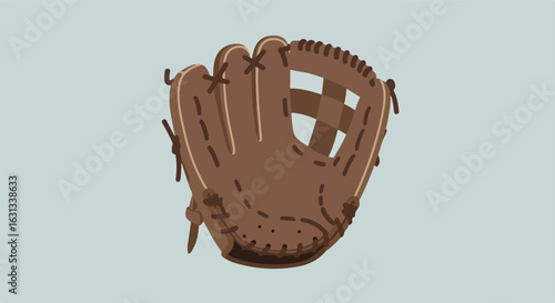 Illustration of leather baseball glove on a light blue background for sports ads