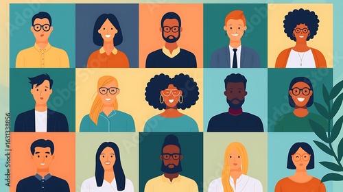 Diverse team meeting online vector illustration of people connecting virtually for conference call