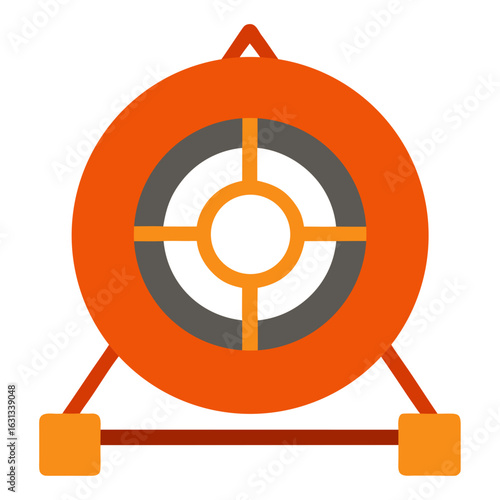 Stylized orange target with crosshairs and support structure