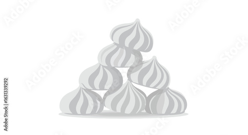 Meringue desserts stacked on a plate. White background. Use Bakery menu
