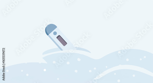 Thermometer showing fever in winter season as snow falling in background