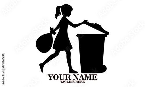 National cleanup day vector illustration template design graphic girl disposing of trash in recycle bin, suitable for logo design