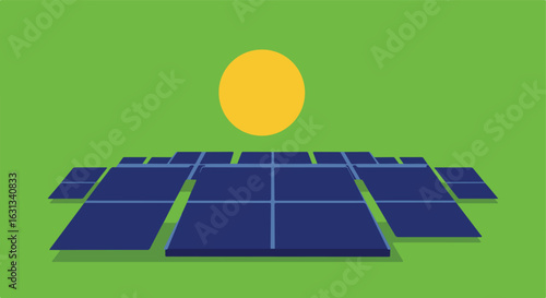 Solar Panel Array on Green Field under the Sun used for energy generation