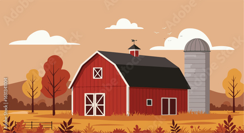 Rural farm, country side, barn silhouette, farm-themed design backdrop, scenic view