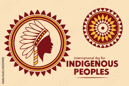 International Day for Indigenous Peoples graphic with Native American headdress and sun symbol culture