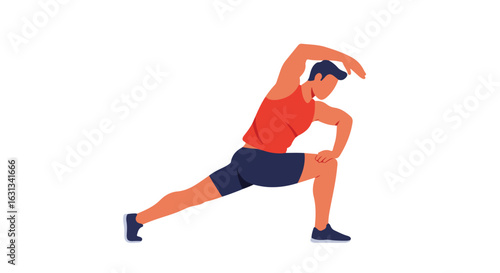 Athletic man stretching a leg in a white background. Fitness graphic