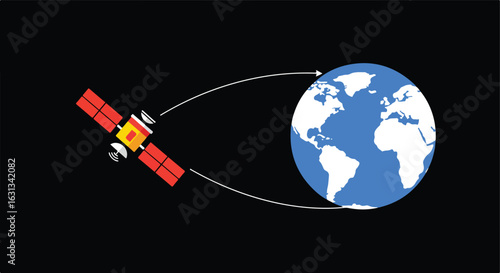 Satellite Transmitting to Earth. Global Comms. Black background for easy use