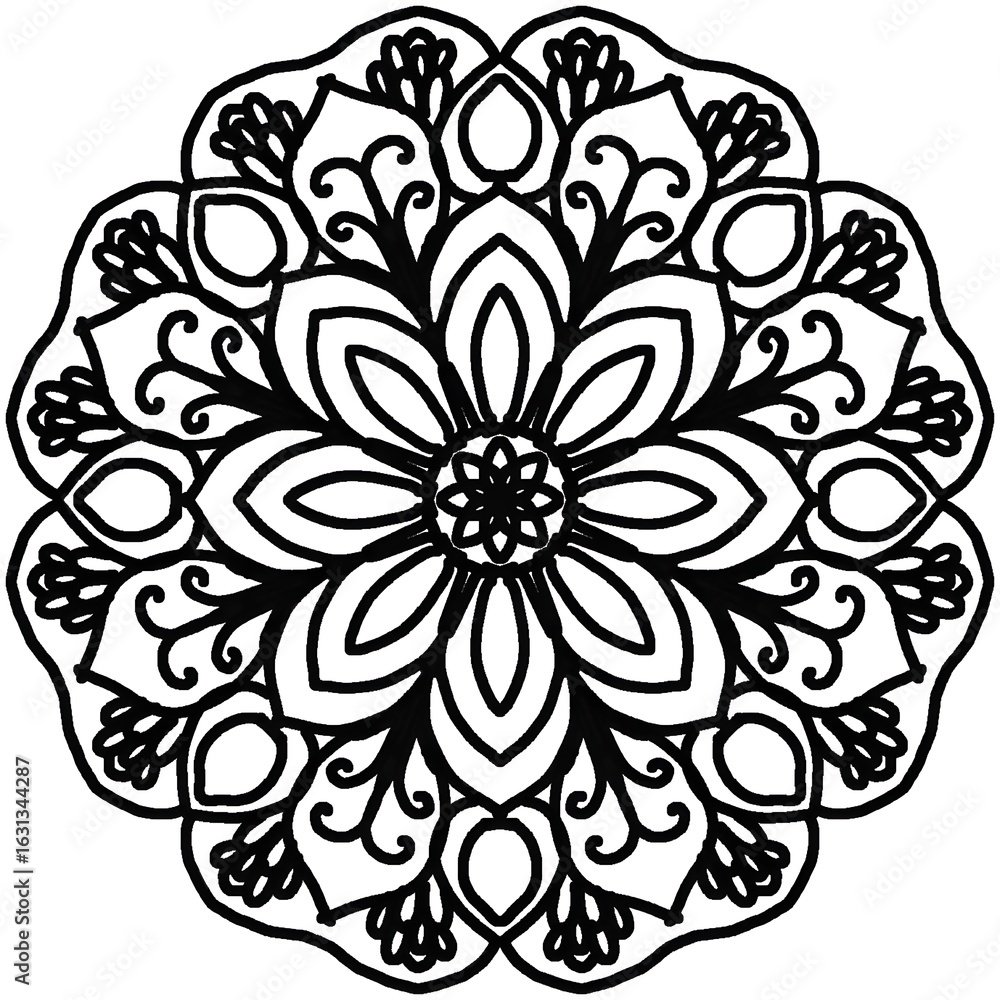 Fototapeta premium Mandala Seamless vector abstract floral damask pattern with ornate black flower and leaf elements for a vintage design illustration